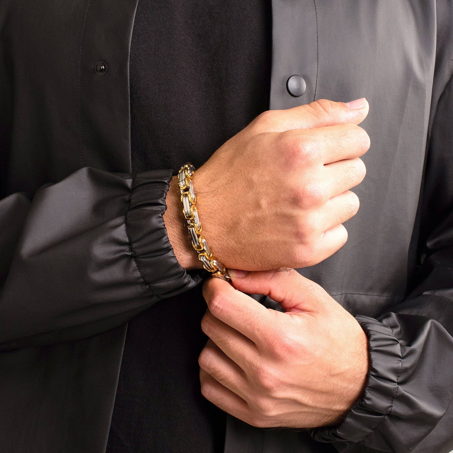 Two Tone Stainless Steel Byzantine Chain Bracelet