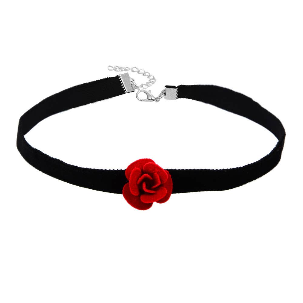 Red Rose Velvet Choker Necklace: Red