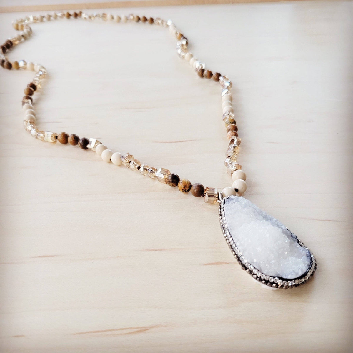**Picture Jasper Beaded Necklace w/ Druzy Pendant
