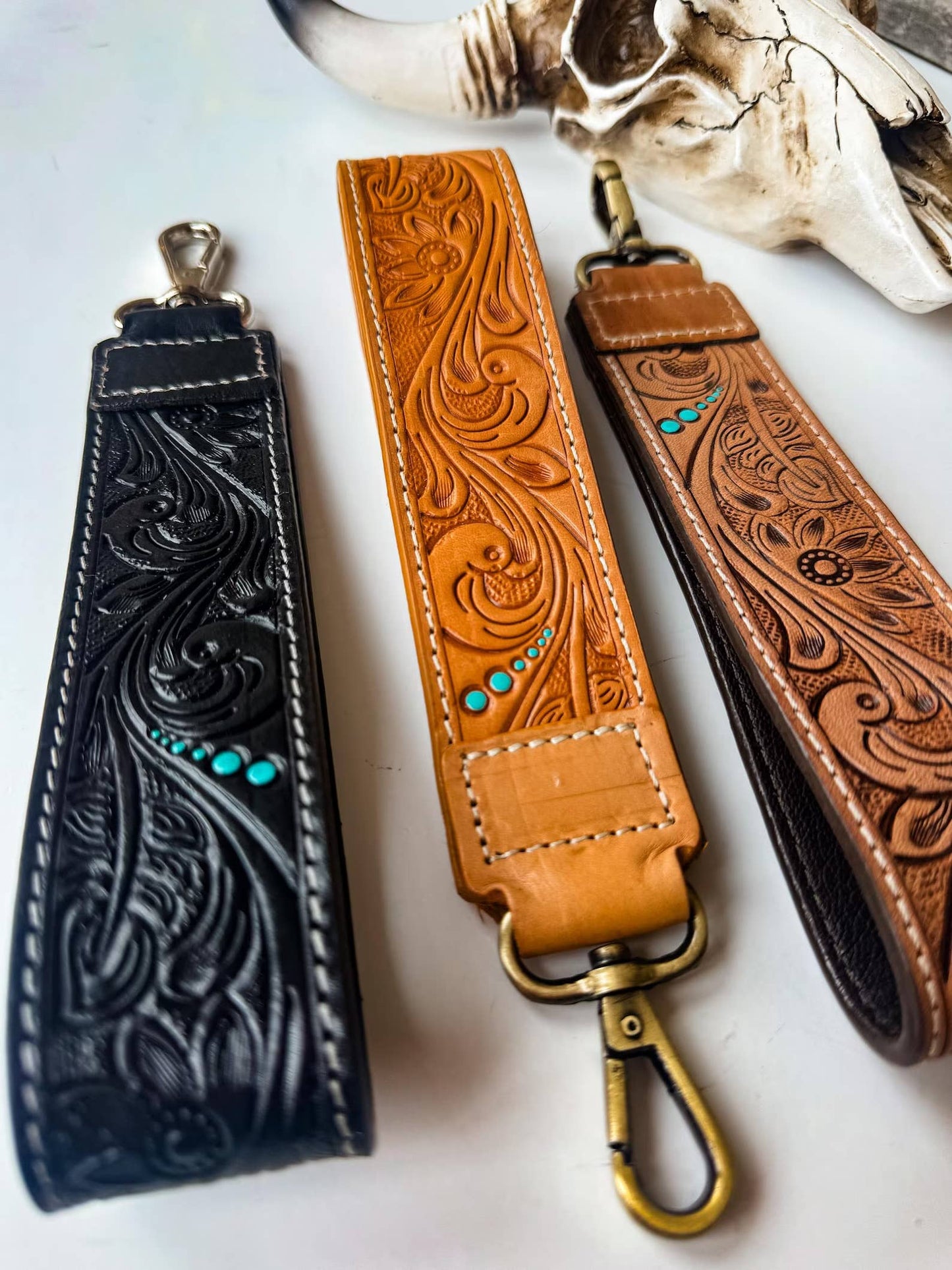 Hand Tooled Leather Keychain - Key Fob: CHUNKY - BROWN