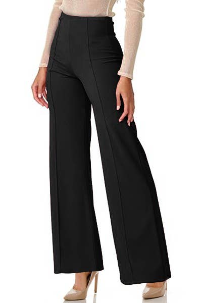 Solid color wide leg high waist dressy pants with trim line: Rust