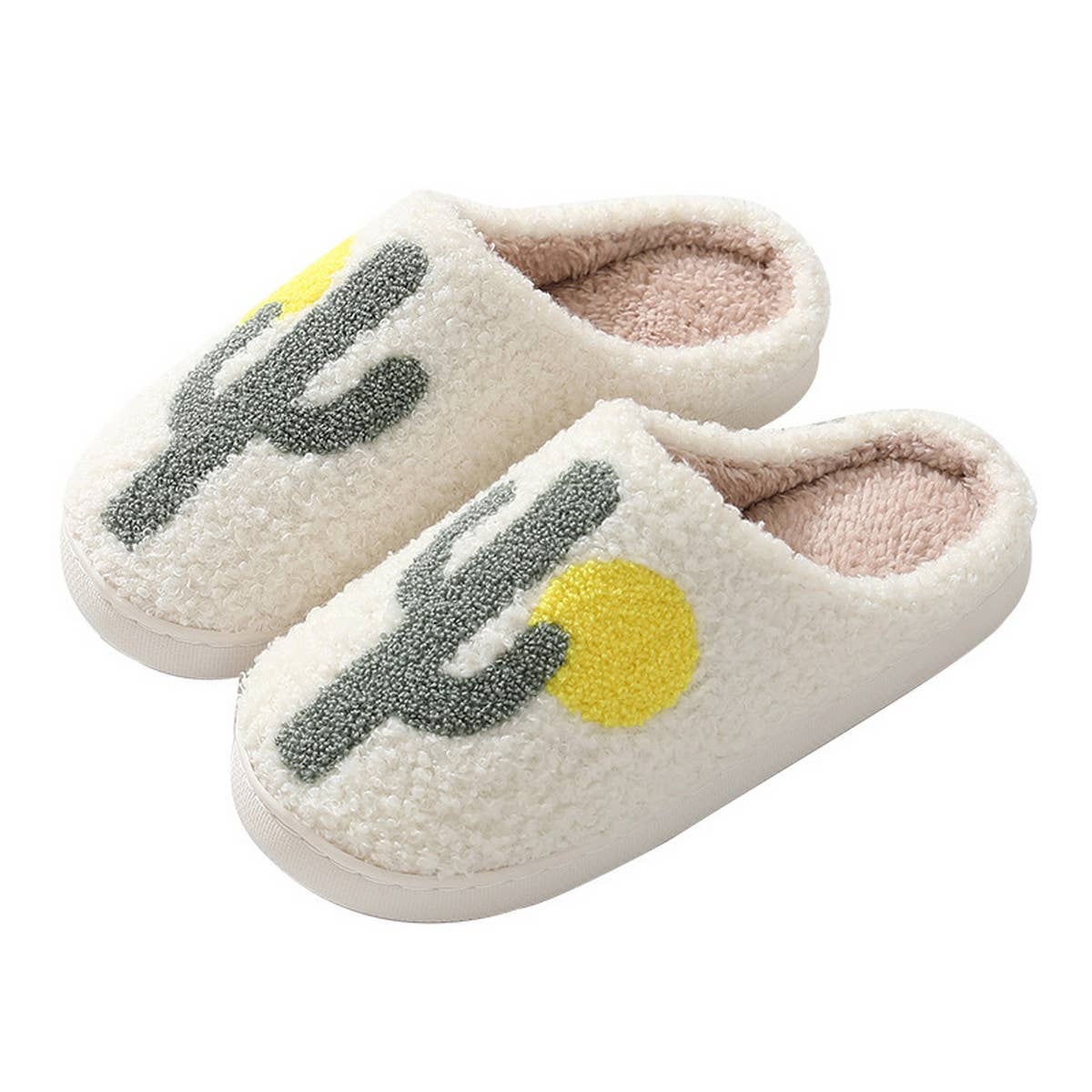 CACTUS PATTERN WARM COTTON SLIPPERS_CWSHS0285: White / (7) 1