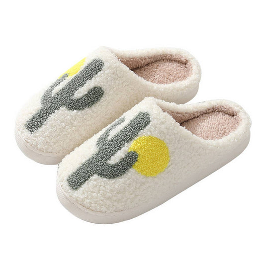 CACTUS PATTERN WARM COTTON SLIPPERS_CWSHS0285: White / (9) 1