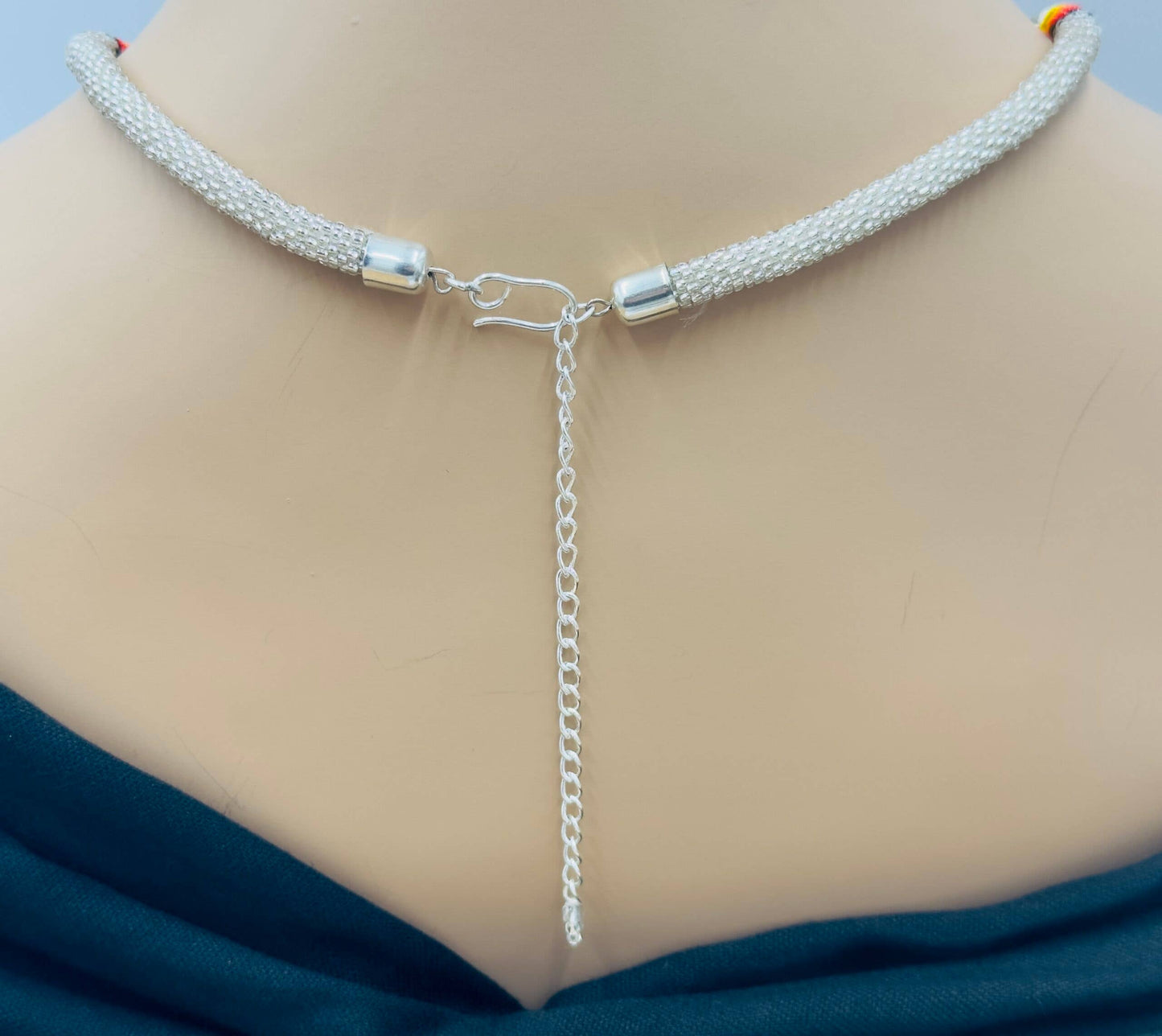 Handmade beaded Silver woven Rope necklace