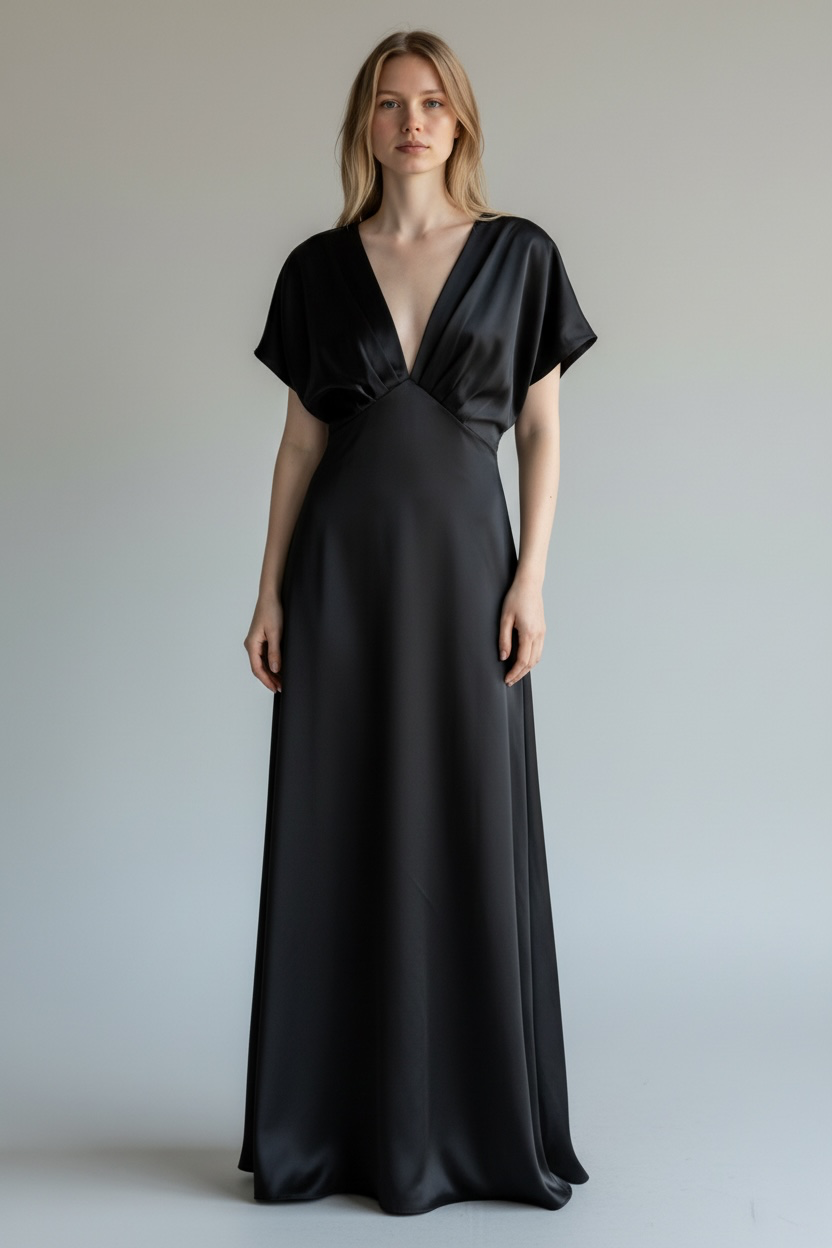 Long black silky dress