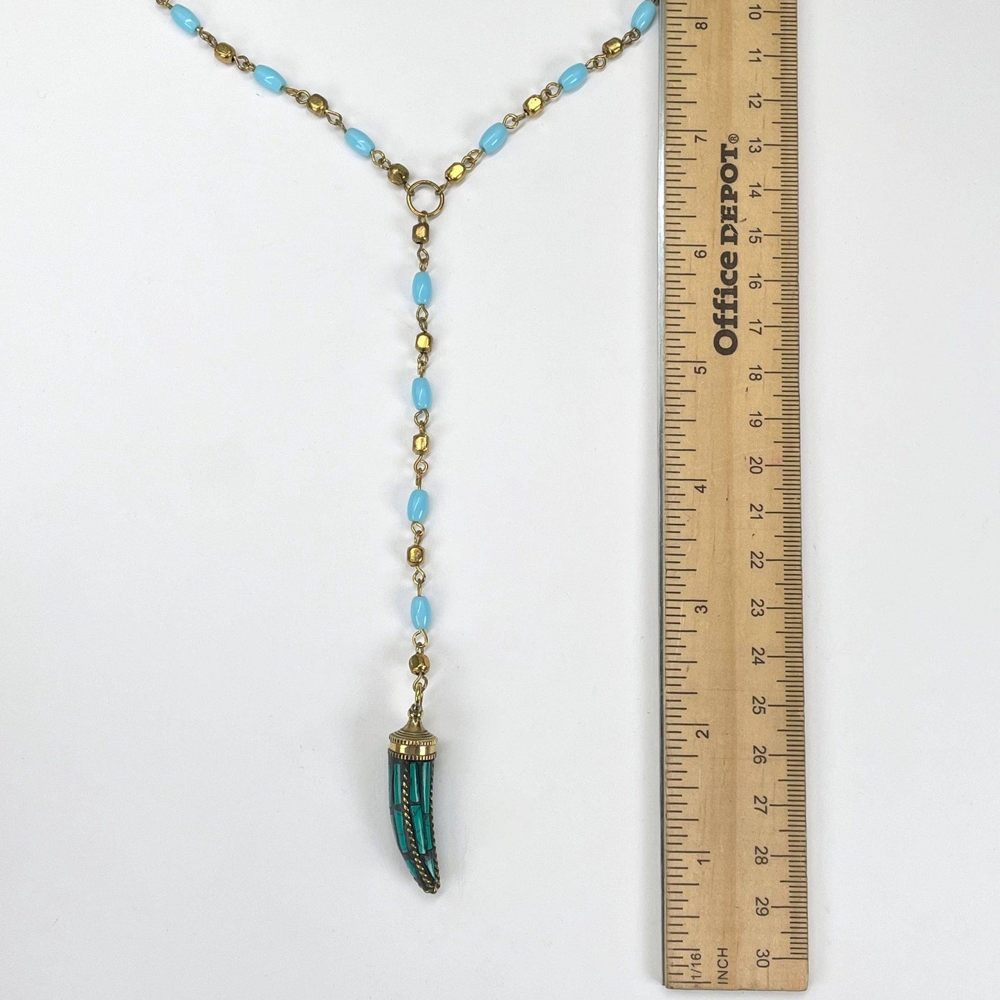 Crystal Beaded Necklace with Turquoise Horn Pendant