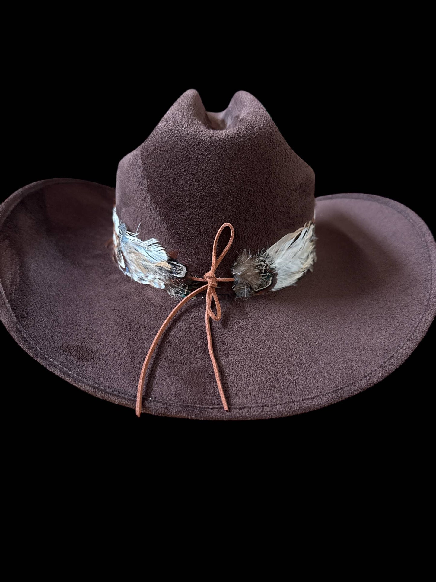 Feather Hat Band Middle Crown with strap tie: Light Brown #CR02