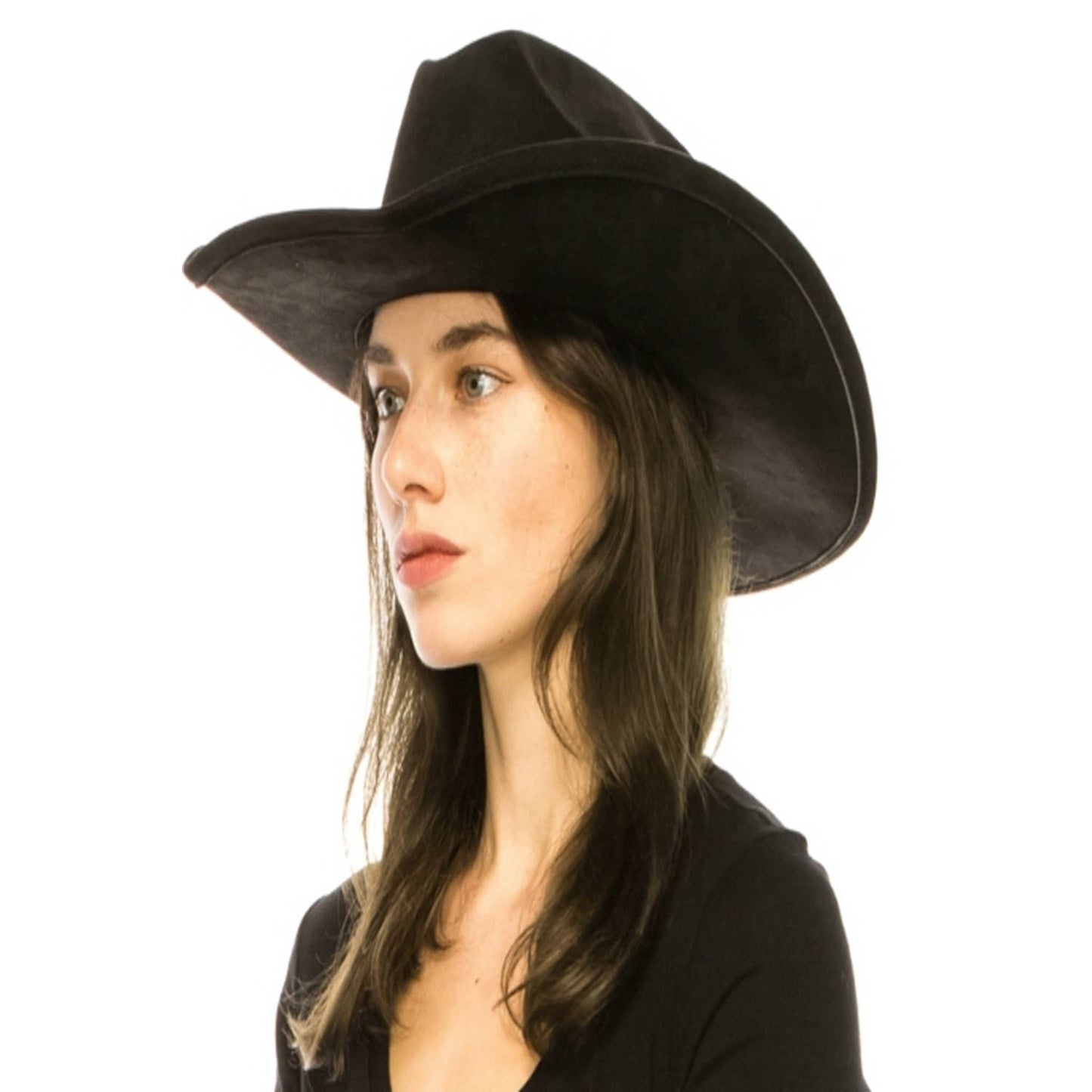 VEGAN SUEDE CATTLEMAN COWBOY HAT: BLACK / ONE SIZE