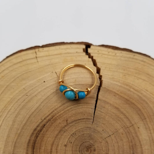 Handmade 3 Chalak Natural Stone Bead Ring: Blue