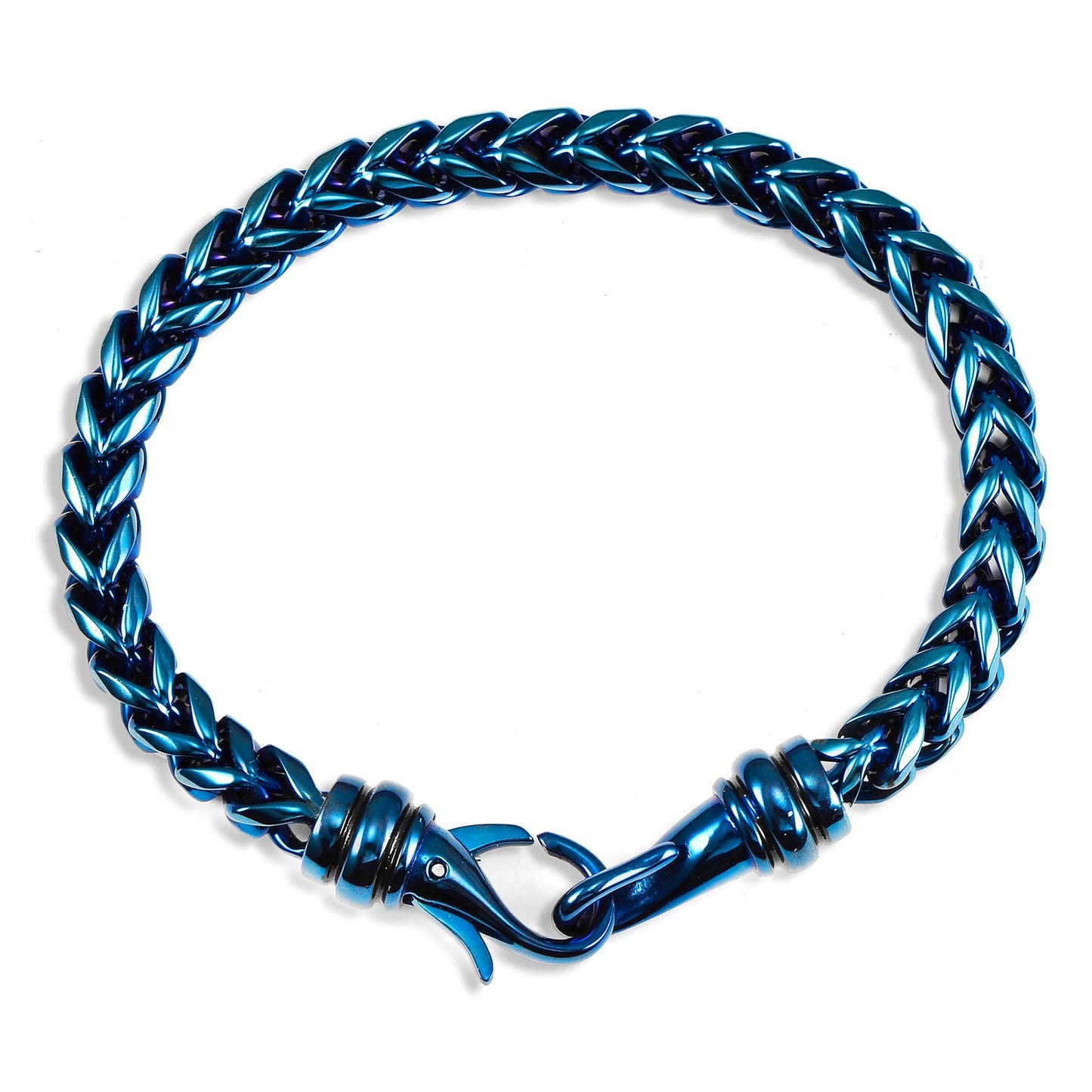 Crucible Polished Stainless Steel Franco Chain Bracelet: Blue