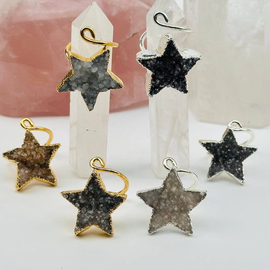 Crystal Druzy Star Wrap Ring: Silver