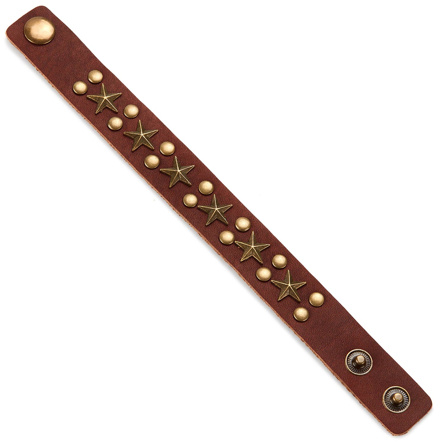 Star Studded Brown Leather Cuff Bracelet