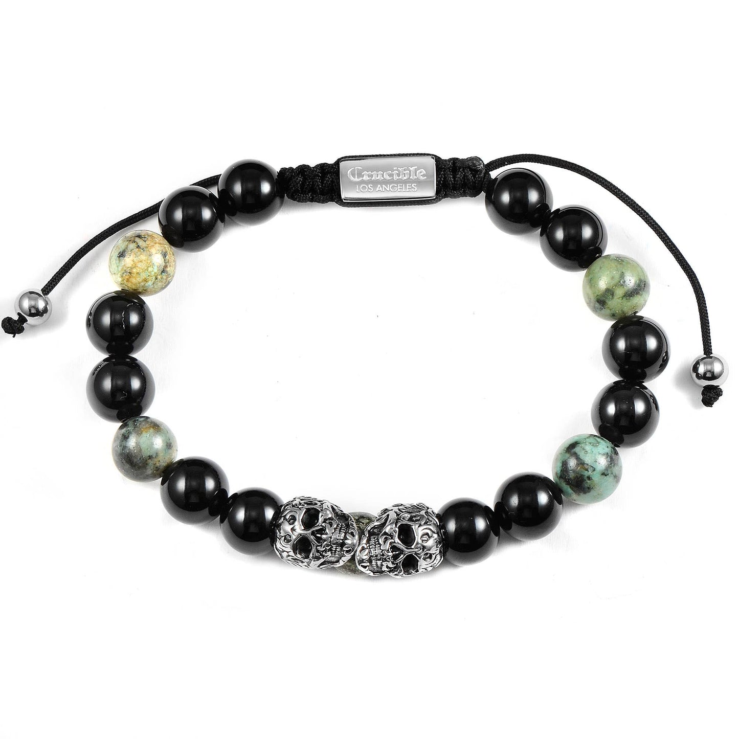 Crucible Skulls Natural Stone and Onyx Adjustable Bracelet: Red Tiger Eye