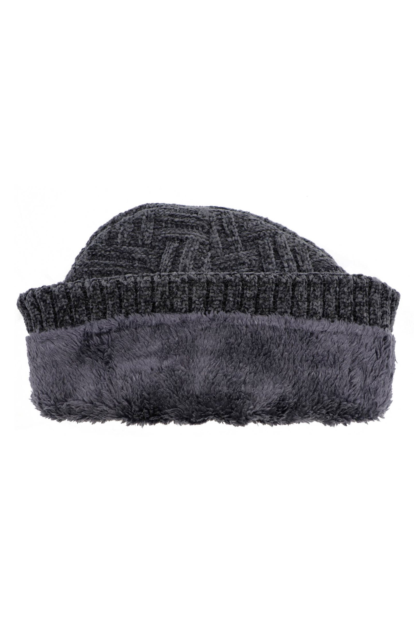 Velvety Chenille Basket Knitted Fleece Lined Beanie