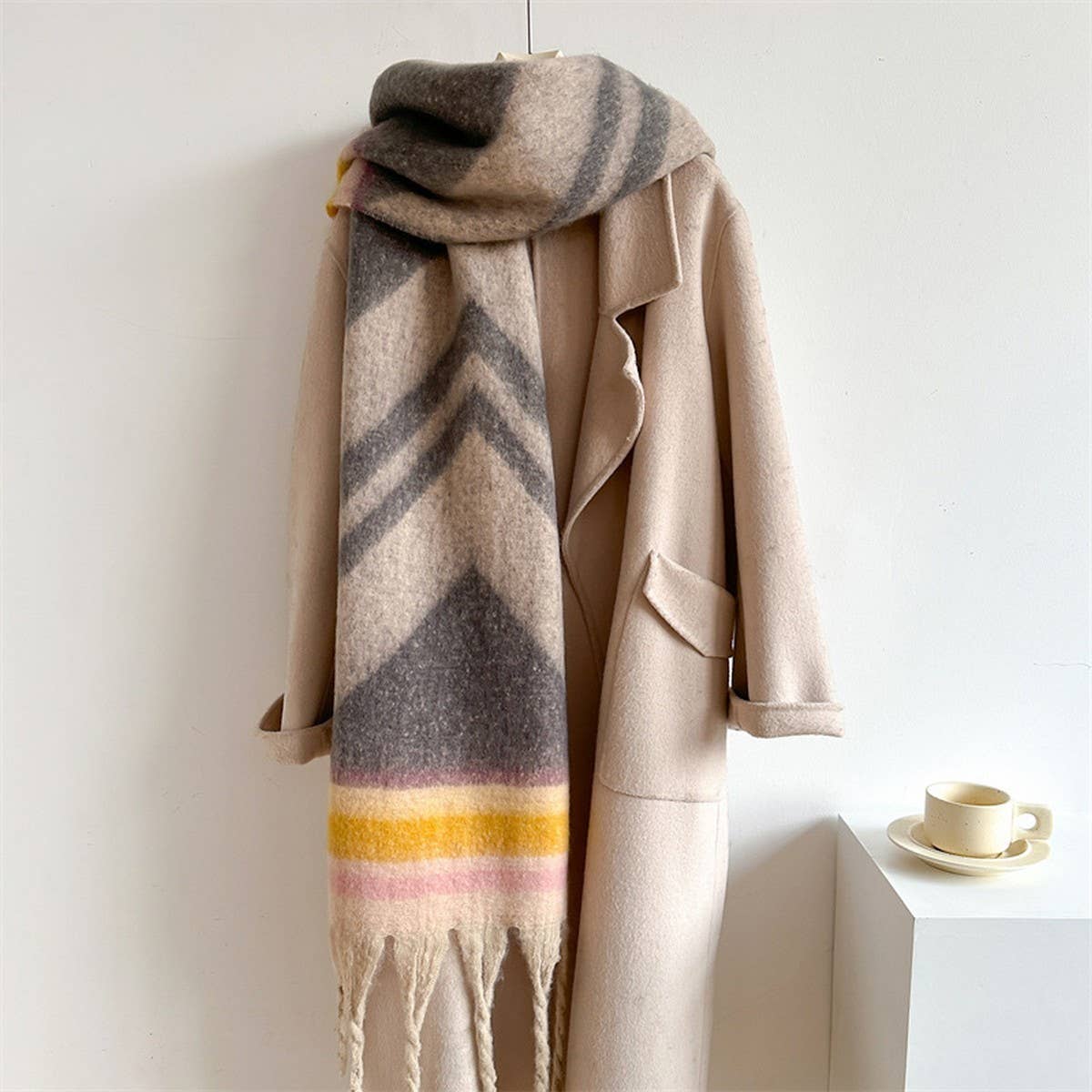 Autumn Winter Long Scarf - Thick Cozy Wrap_CWASC0974: KHAKI / (OS) 2