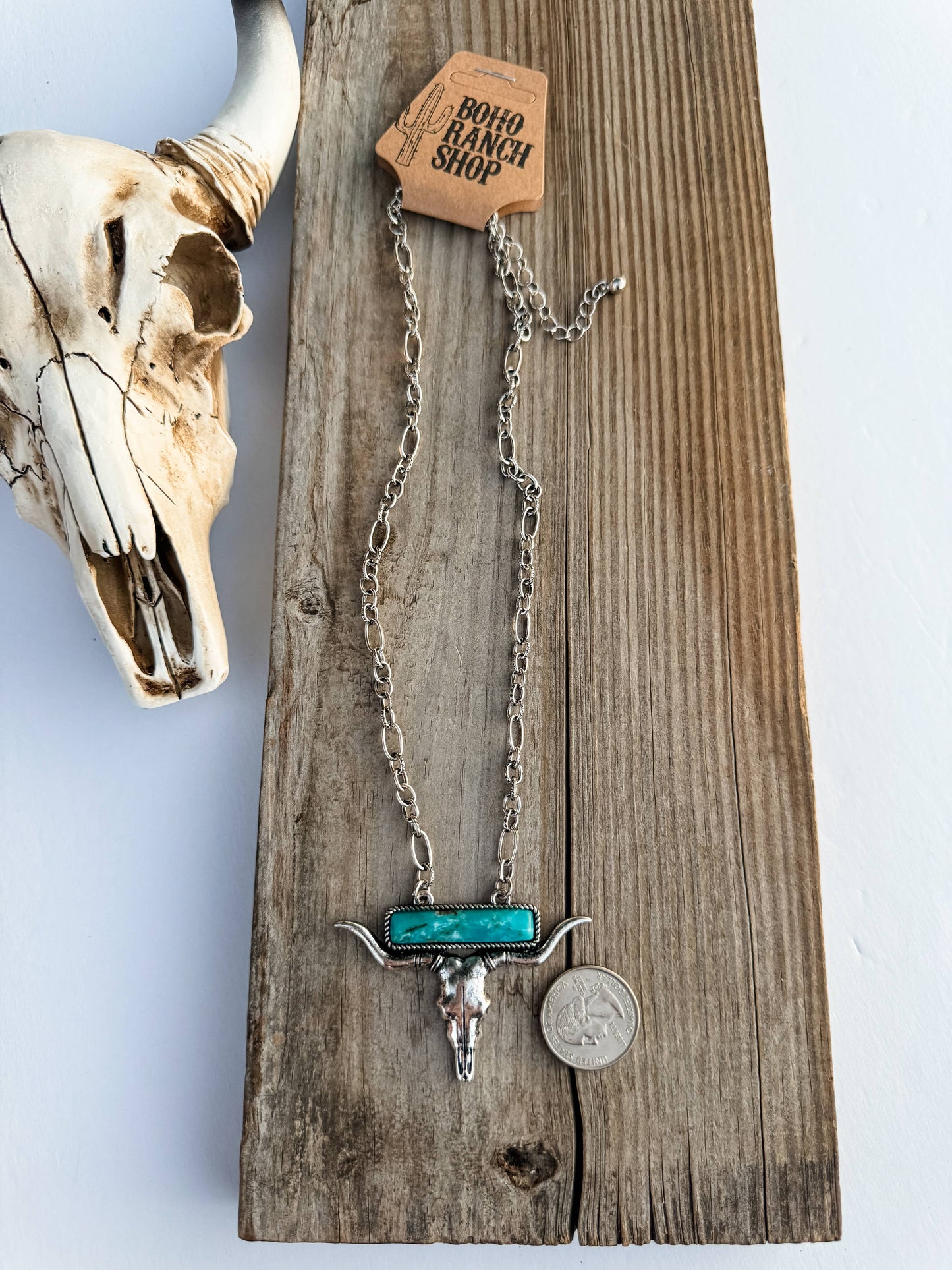 Western Stone Steer Longhorn Pendant Necklace