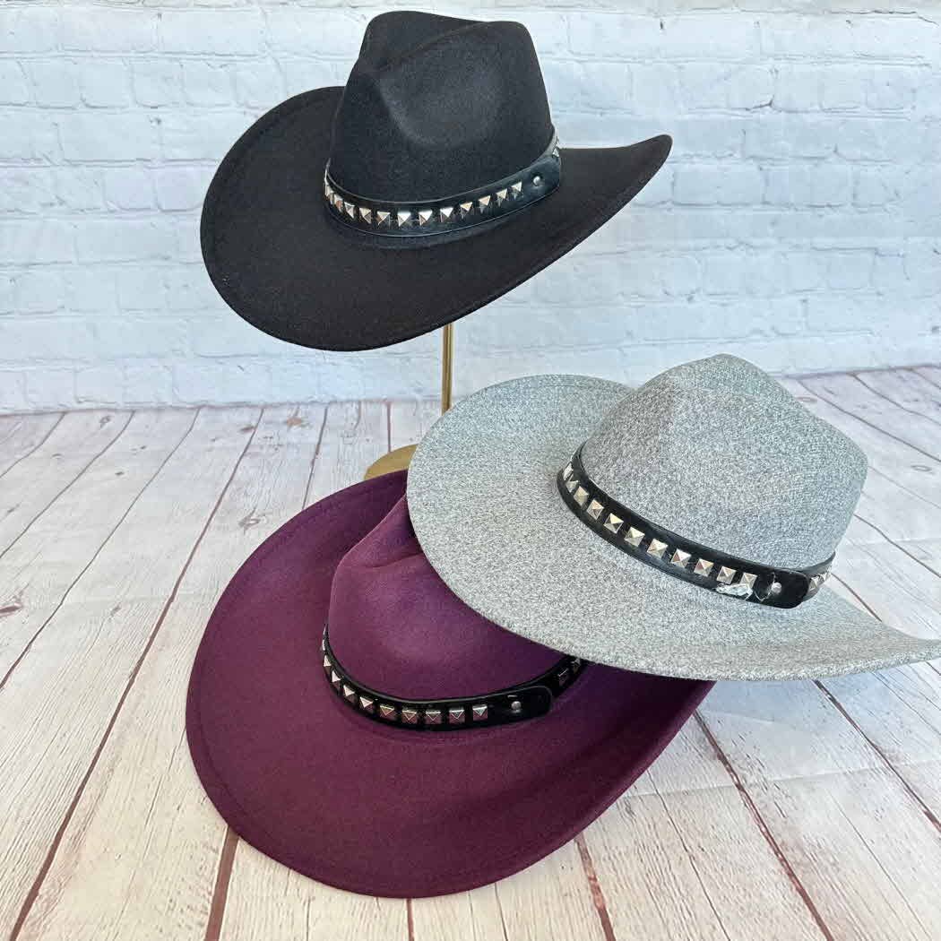 Vegan Cattlemen Cowboy Hat with Embellishments leather Belt: RUST / ONE SIZE