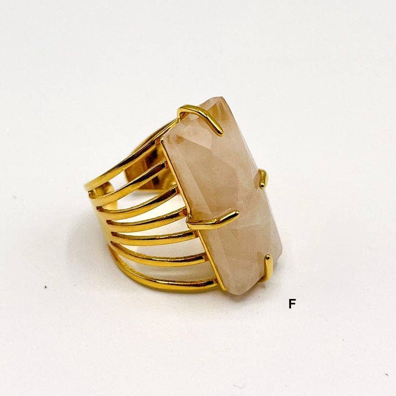 Crystal Rectangle Gemstone Gold-Plated Cigar Ring: C - Amethyst