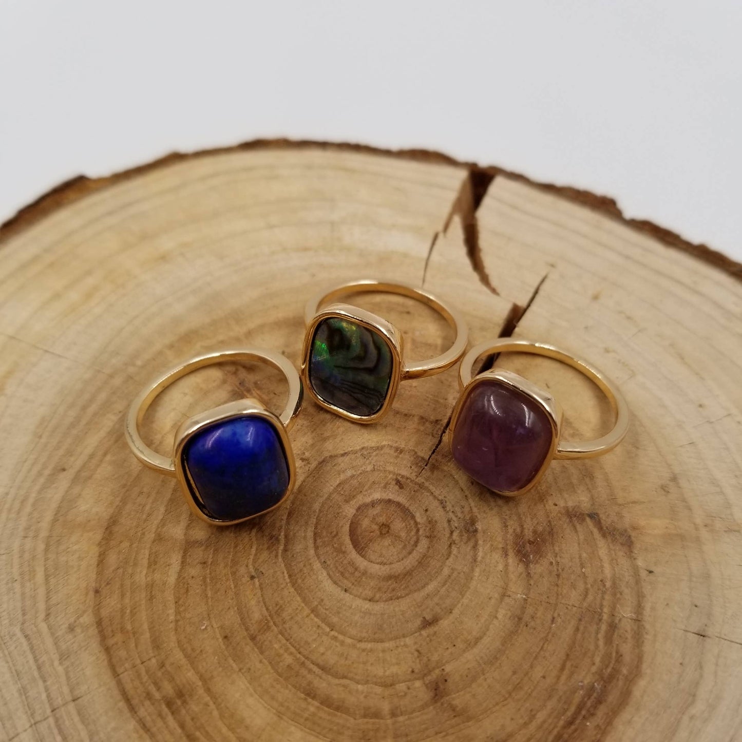 Lapis Lazuli & Amethyst & Shell Ring: Purple