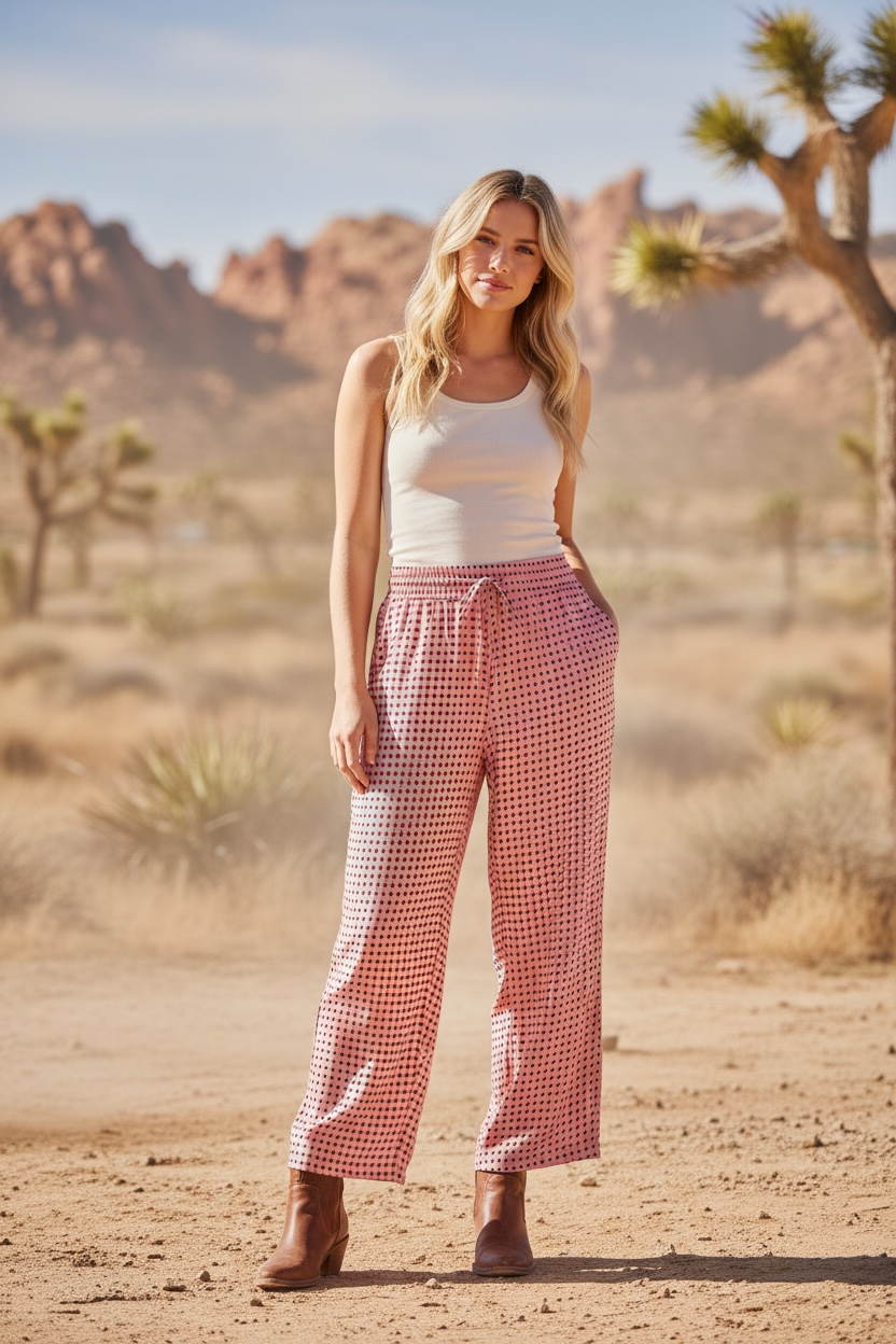 Pink and black polkadot pants
