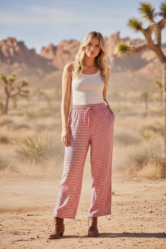 Pink and black polkadot pants
