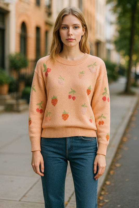Pink strawberry pattern sweater
