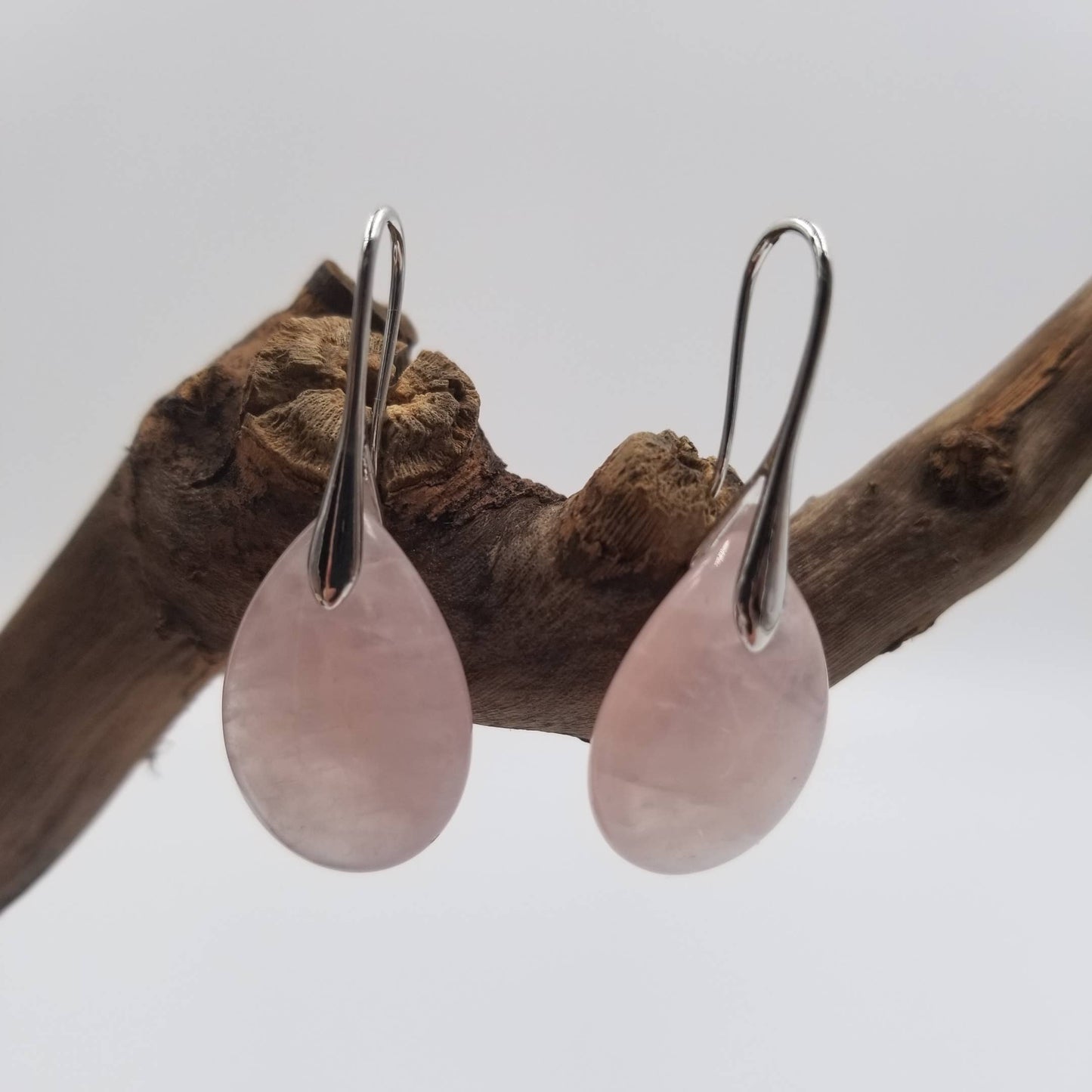 Apatite Stone & Rose Quartz Water Drop Earrings: Pink