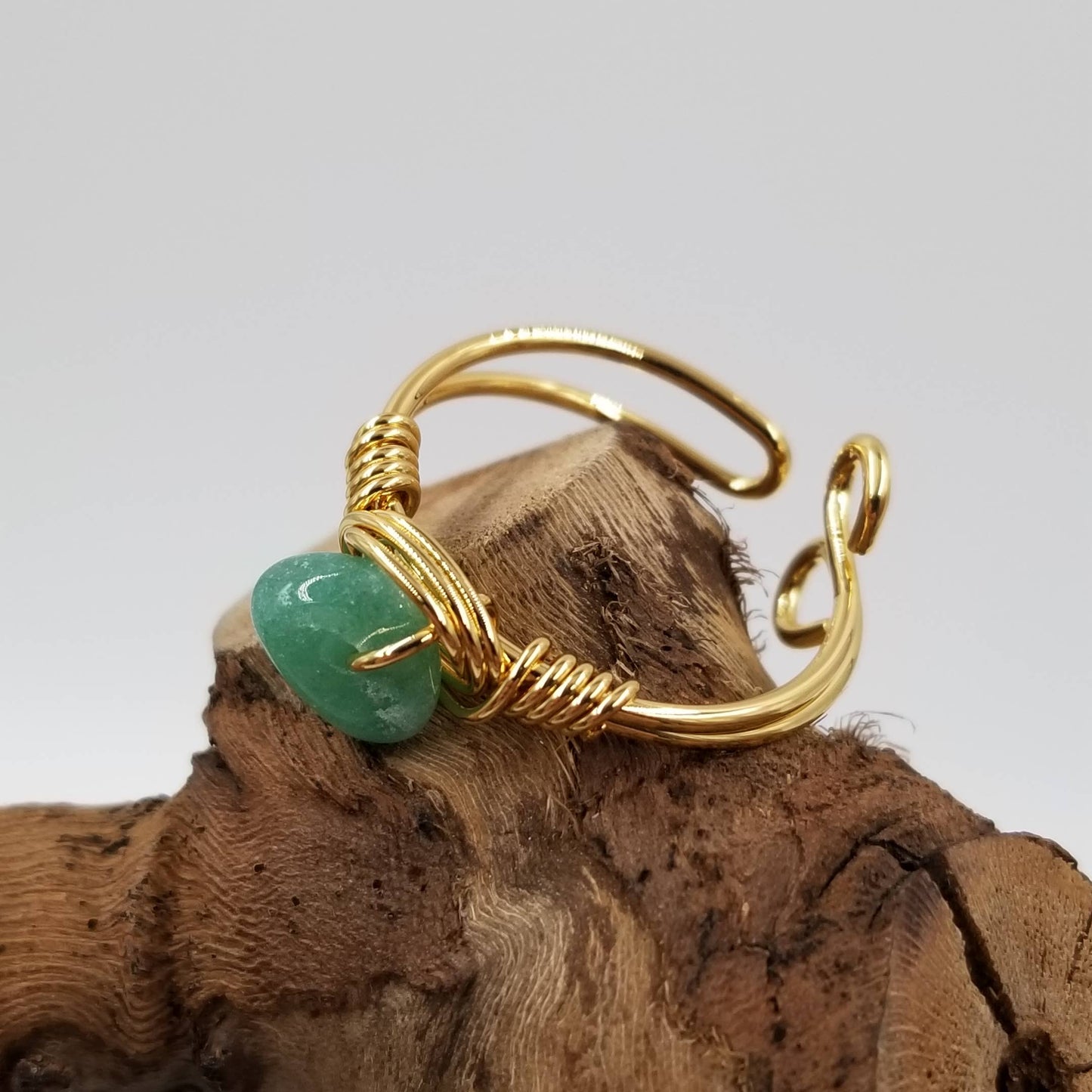 Handmade Natural Stone Open Ring: Green