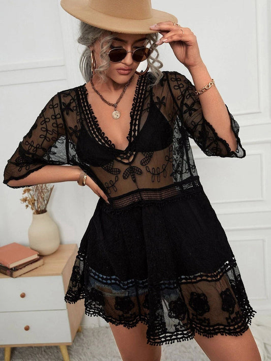 Sexy Loose Beach Cover-Up Dress: BLACK / AVERAGE