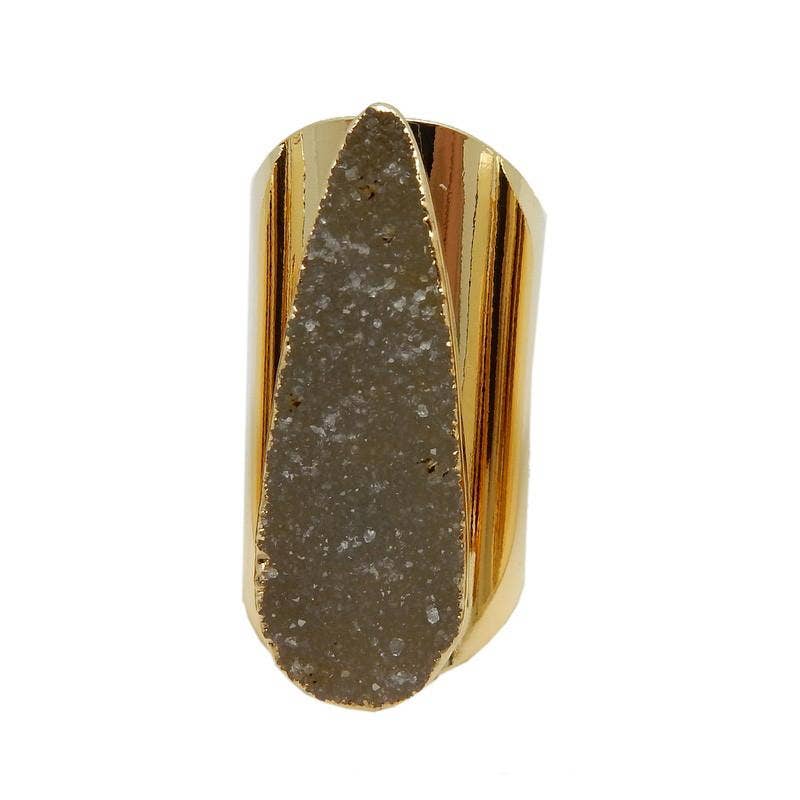 Crystal Teardrop Druzy Ring with Electroplated Band: Mystic Blue / Silver