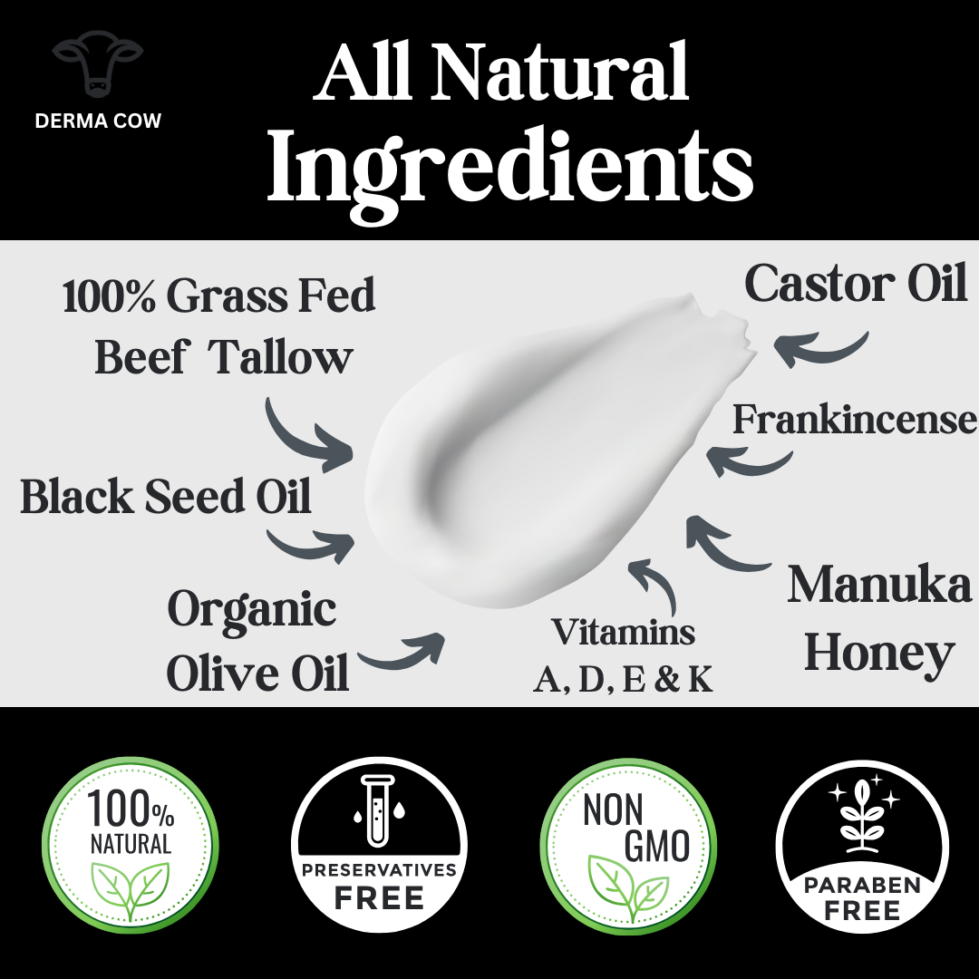 Tallow Cream+ Black Seed Oil,Castor,Frankincense, Manuka-2oz