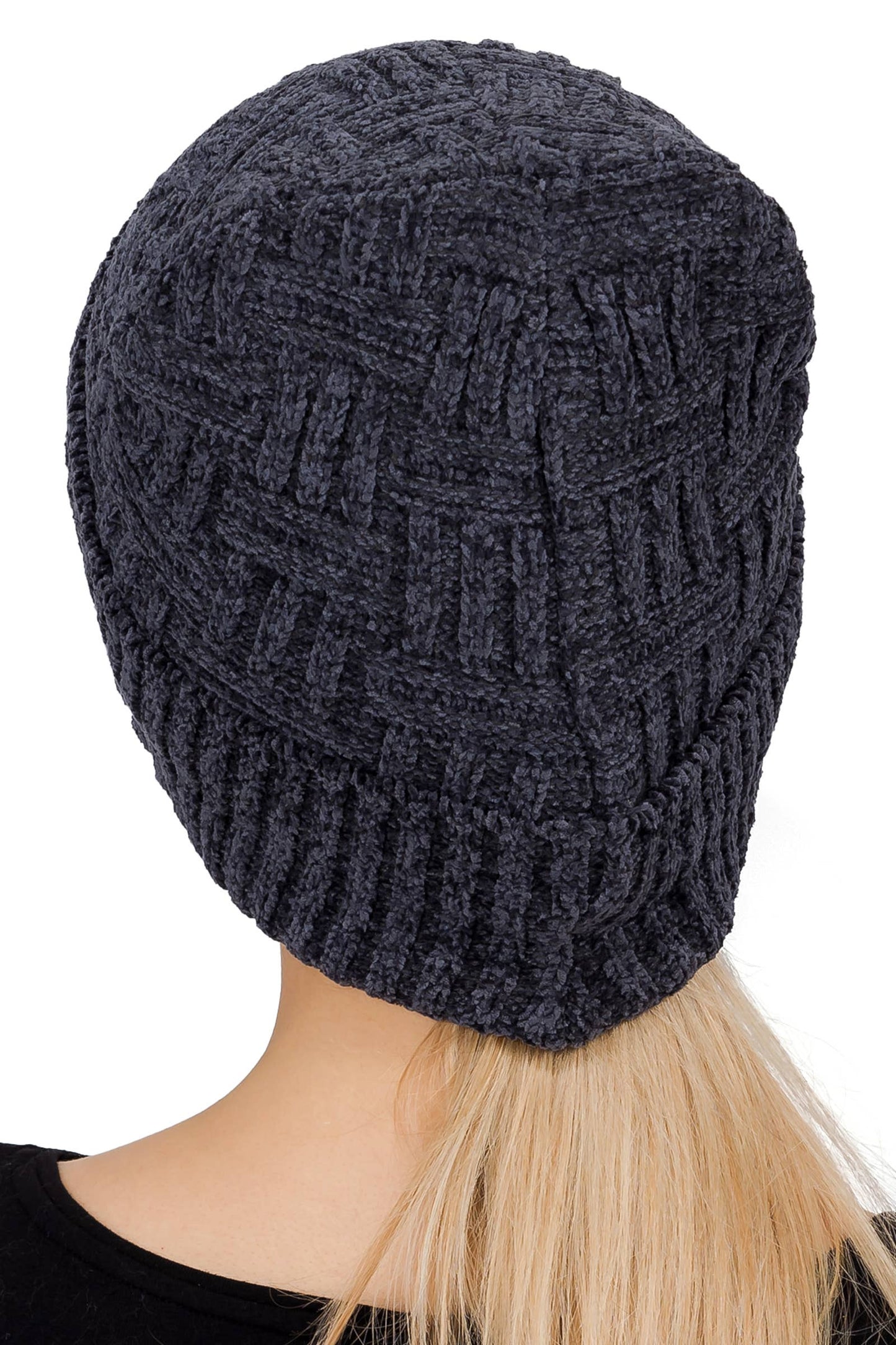Velvety Chenille Basket Knitted Fleece Lined Beanie