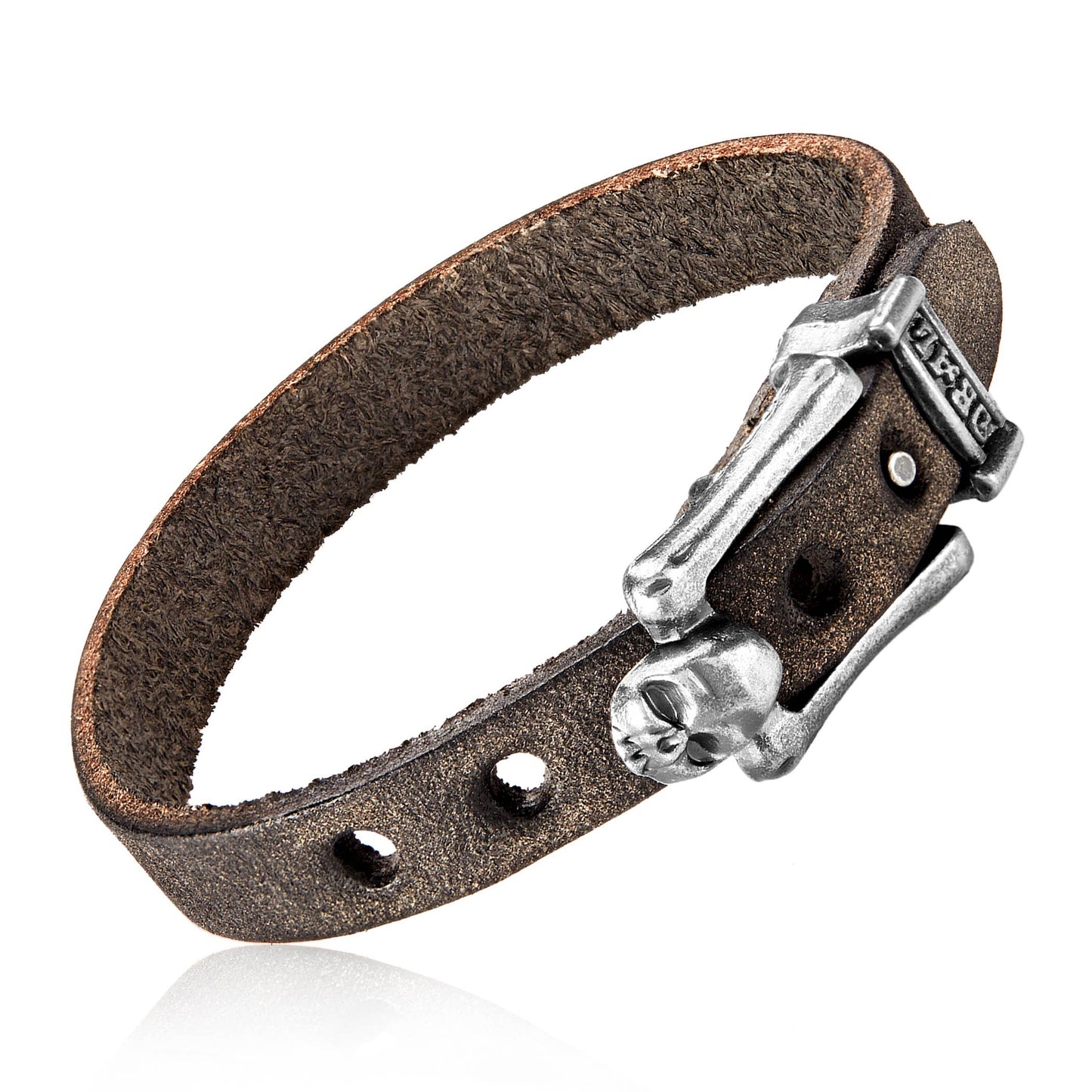 Men's Leather Skull Buckle Bracelet: Red