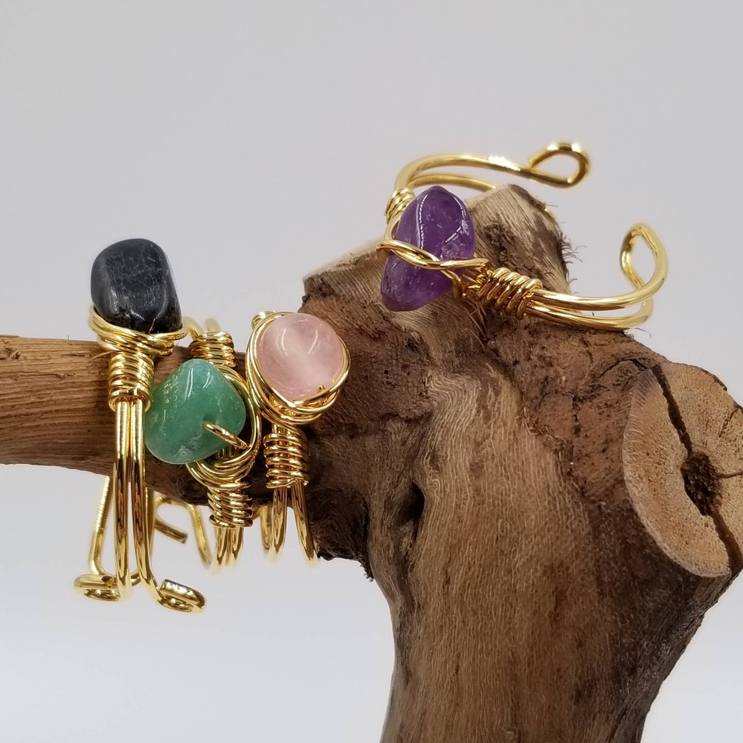 Handmade Natural Stone Open Ring: Green