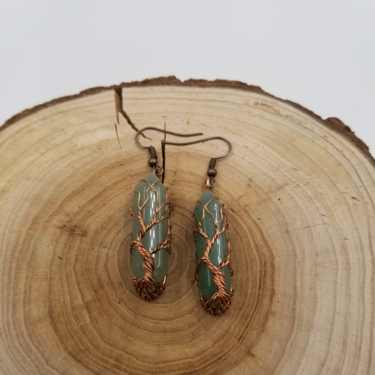 Wired Fluorite Crystal Pendant Earrings: Green
