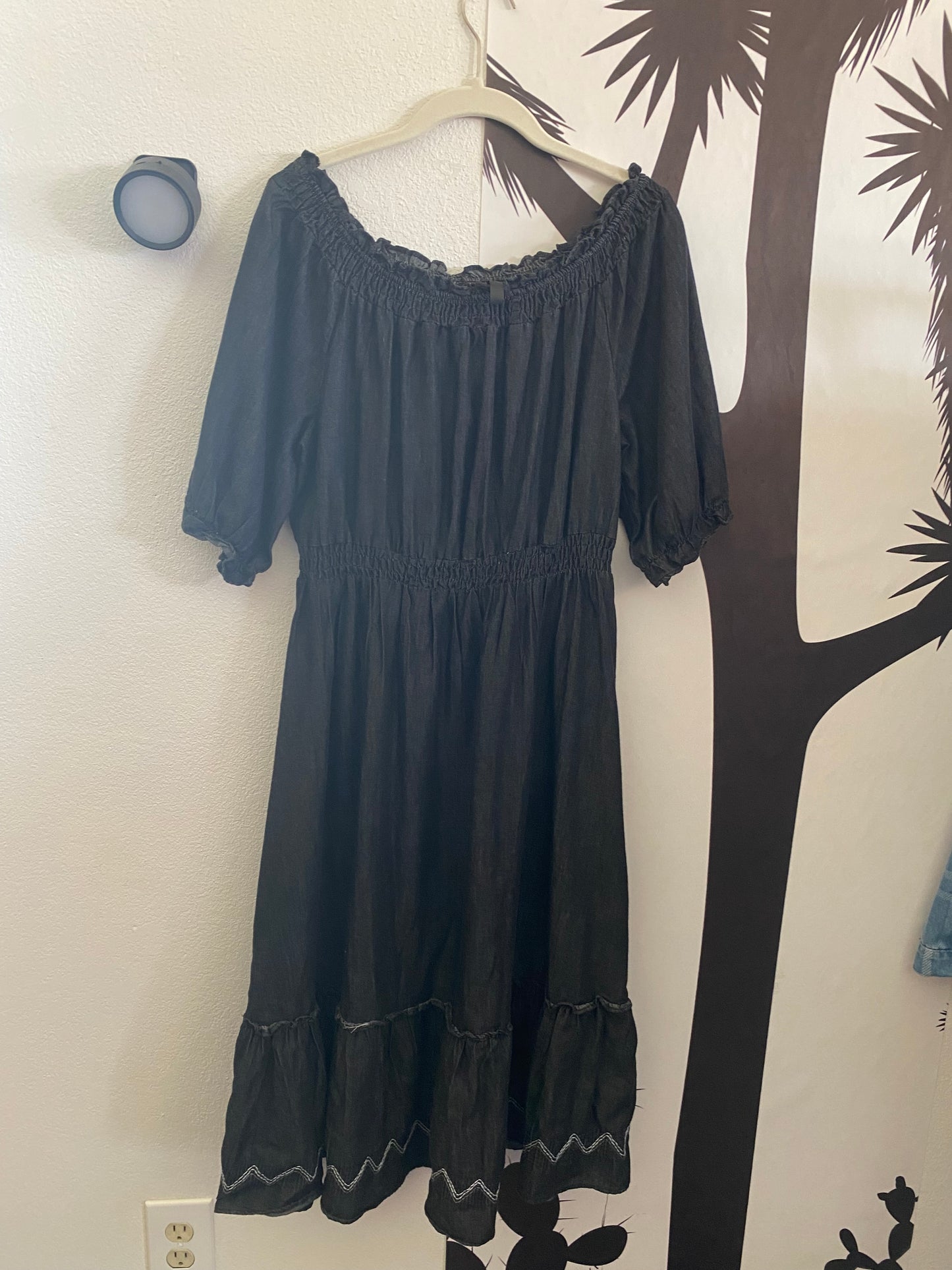 Black denim elastic waste dress