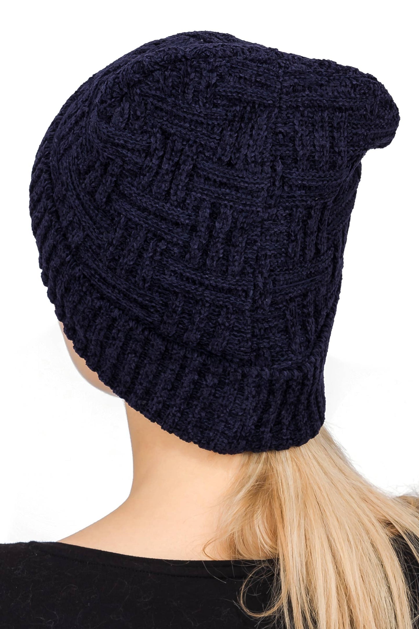 Velvety Chenille Basket Knitted Fleece Lined Beanie