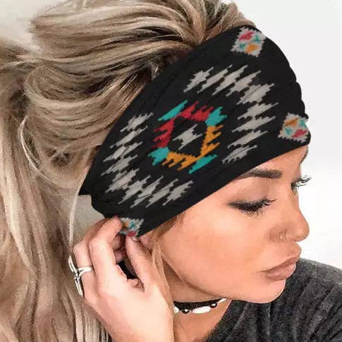 Ethnic Printed Wide Casual Headband: Black