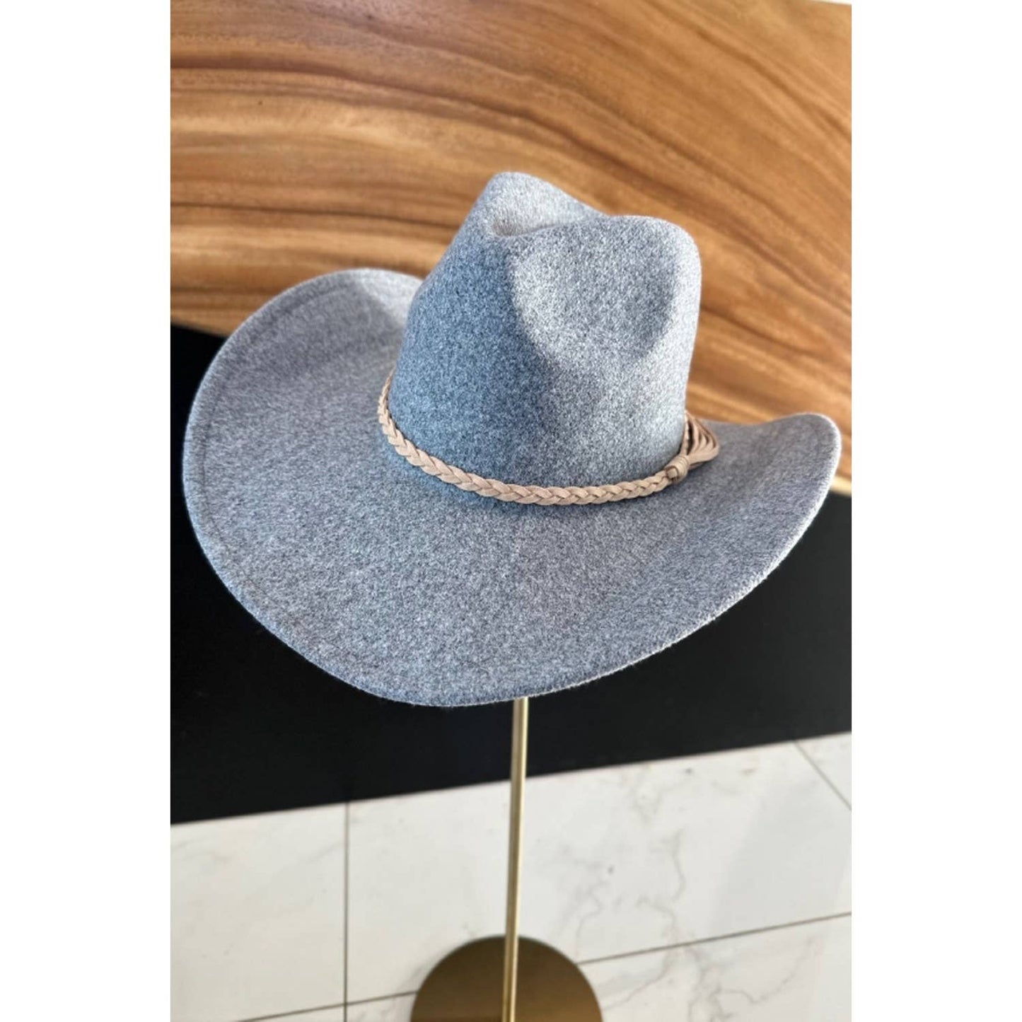 VEGAN FELT COWBOY HAT with Suede Belt: Teal / ONE SIZE