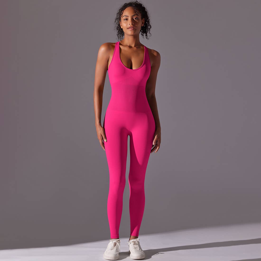 Women Seamless Women's I-Back Tight Yoga Sport Jumpsuit: Gray / M