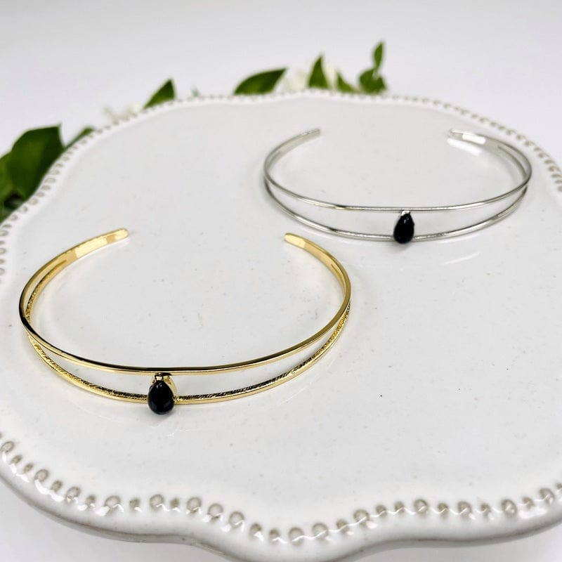 Crystal Droplet Gemstone Bracelets: Silver / Rhodochrosite