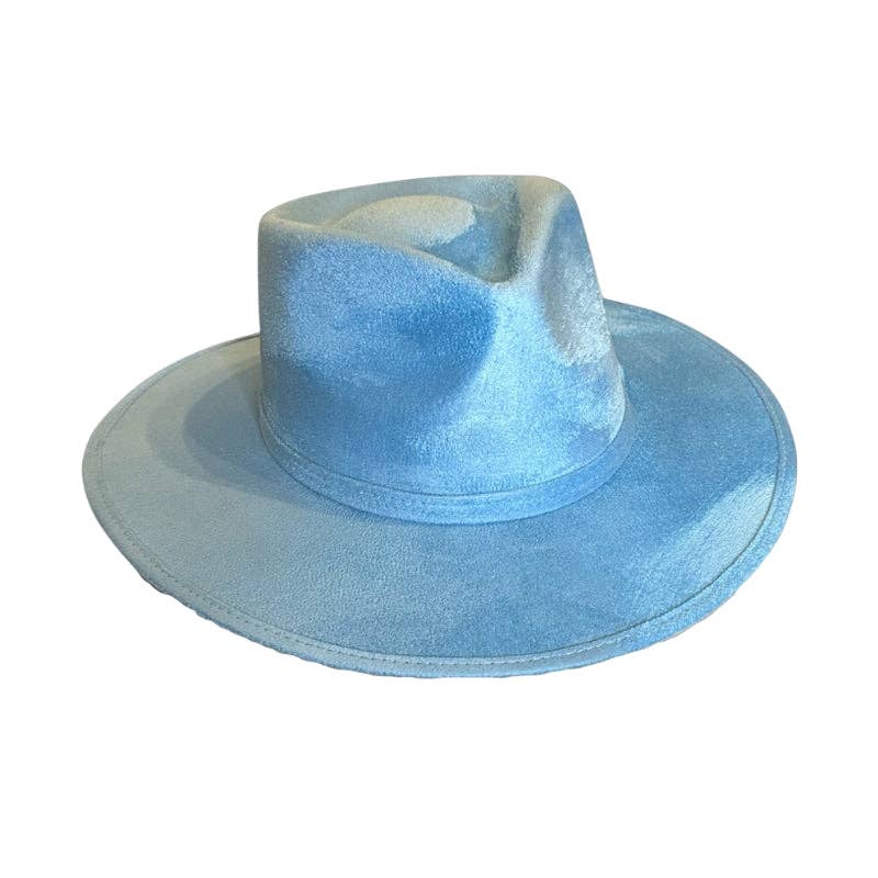 Tear Drop Vegan Suede Rancher Flat Brim: Atlantic Blue / Large