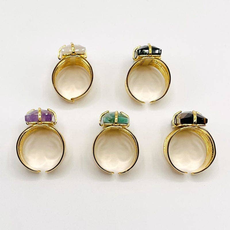 Crystal Rectangle Gemstone Gold-Plated Cigar Ring: C - Amethyst