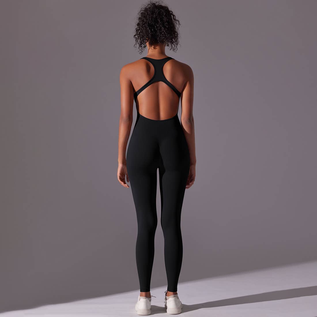 Women Seamless Women's I-Back Tight Yoga Sport Jumpsuit: Gray / M