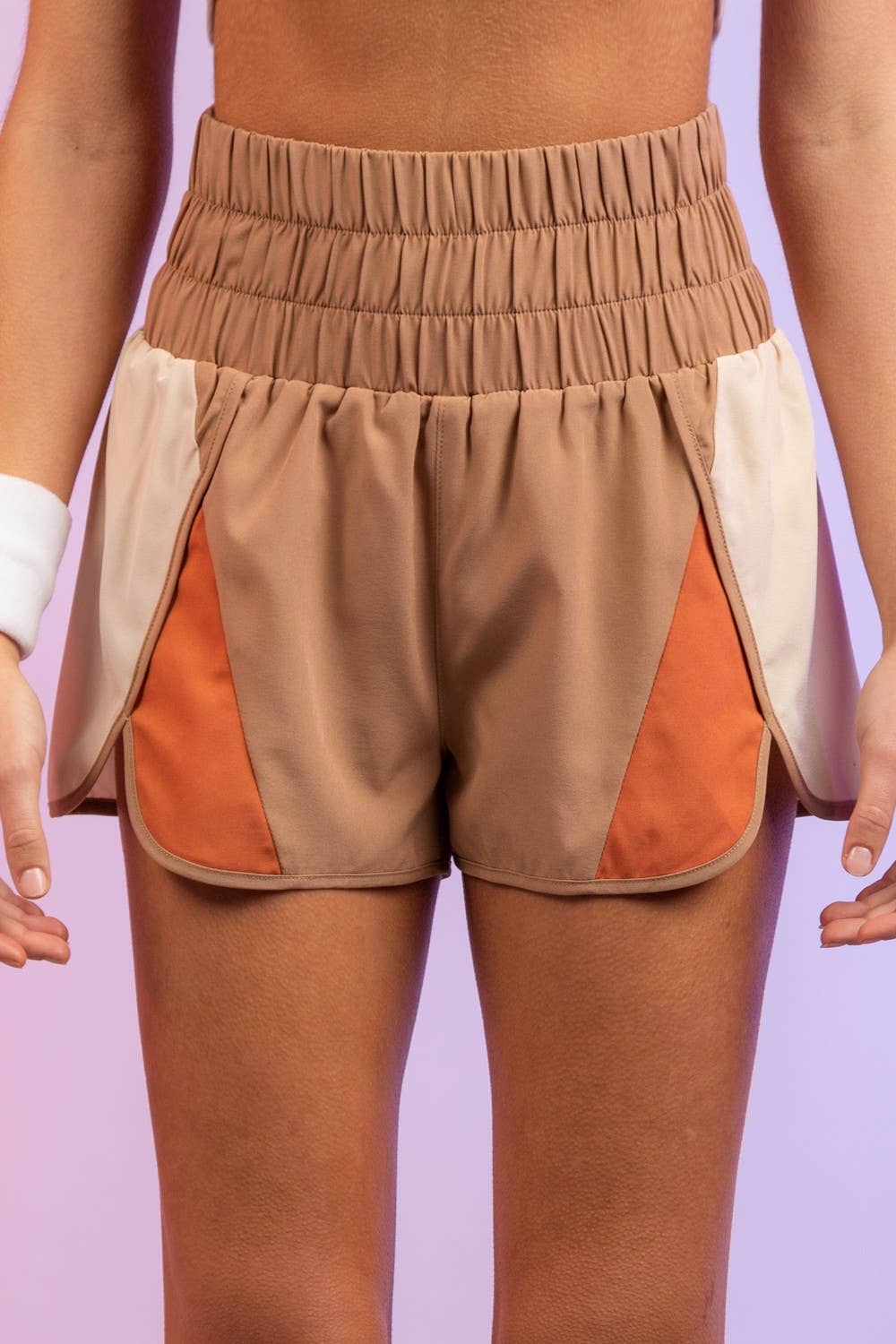 NP70066-Color-block activewear shorts: HOT PINK / S-M-L/2-2-2