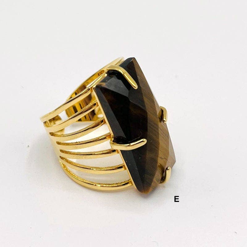 Crystal Rectangle Gemstone Gold-Plated Cigar Ring: C - Amethyst