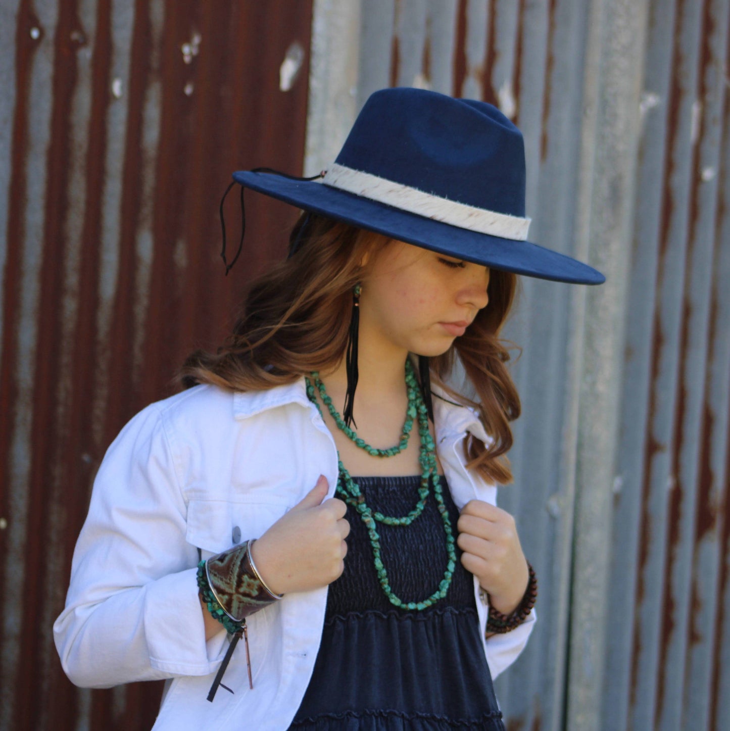 Turquoise Drop Earrings with Leather Tassel-Black 206g: Multi