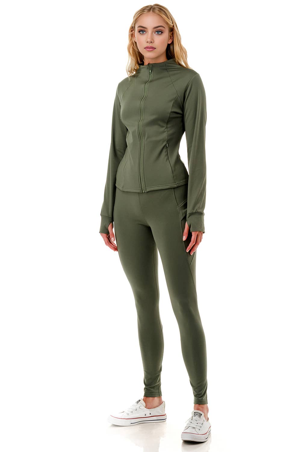 Fleece lined activewear define jacket with legging yoga set: Black