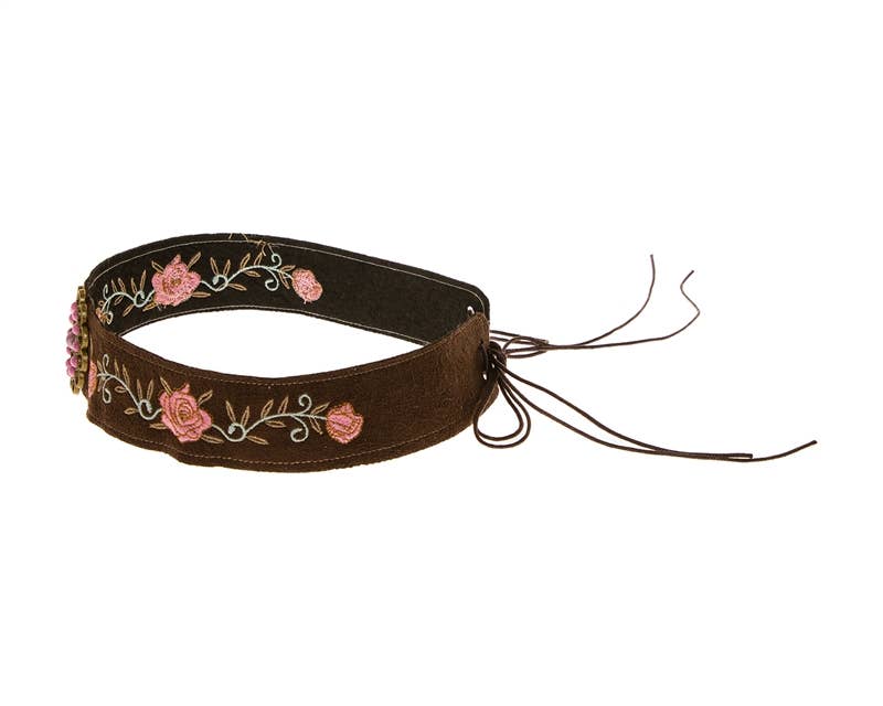 HB-1340 Hat Band - Suede w/ Rose Embroidery