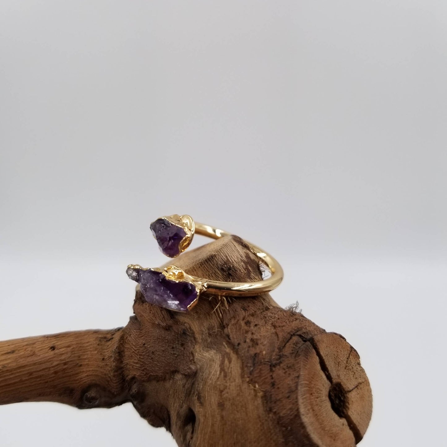 Natural Black Tourmaline Amethyst Adjustable Ring: Black